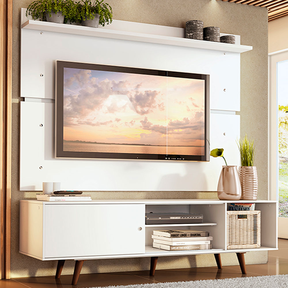 Rack Madesa Dubai con Panel para TV hasta 65 Pulgadas con Patas Blanco/Marrón