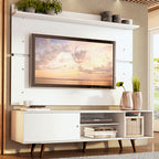 Rack Dubai con Panel de TV hasta 65 Pulgadas 160 cm con Patas Blanco/Blanco/Marrón Madesa