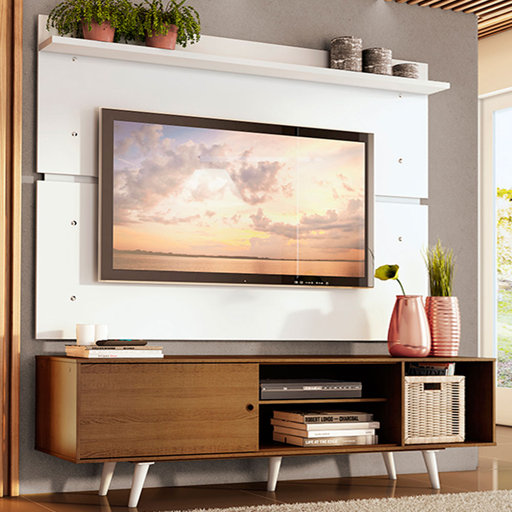 Rack Madesa Dubai con Panel para TV hasta 65 Pulgadas con Patas Marrón/Blanco