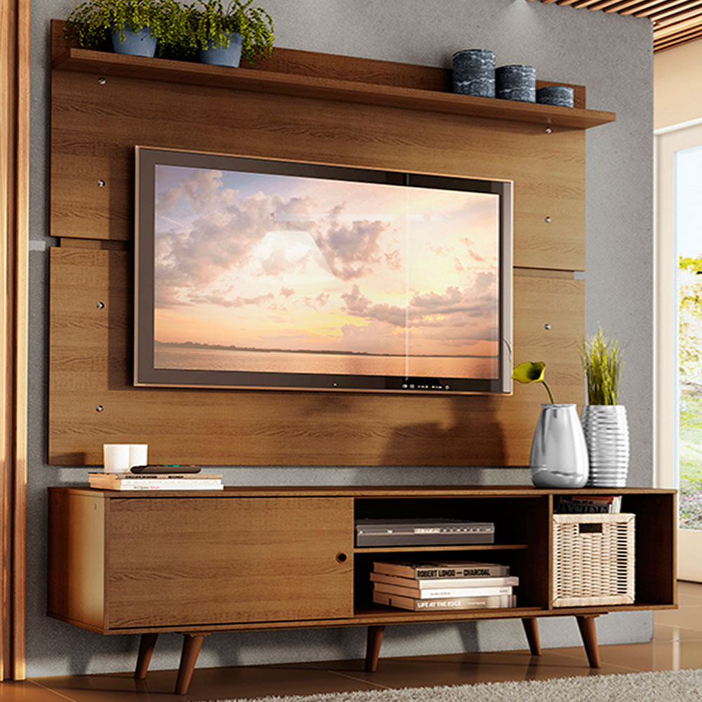 Rack Madesa Dubai con Panel para TV hasta 65 Pulgadas con Patas Marrón