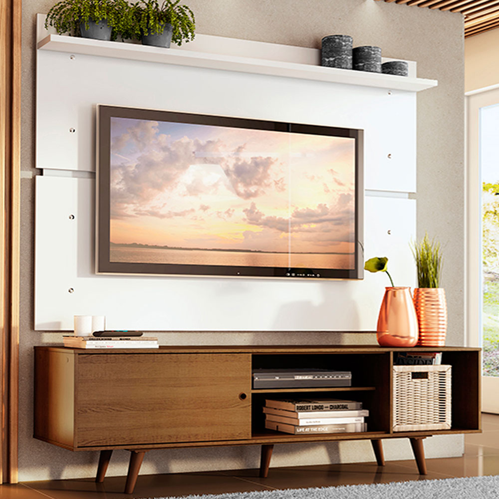 Rack Madesa Dubai con Panel para TV hasta 65 Pulgadas con Patas Marrón/Blanco