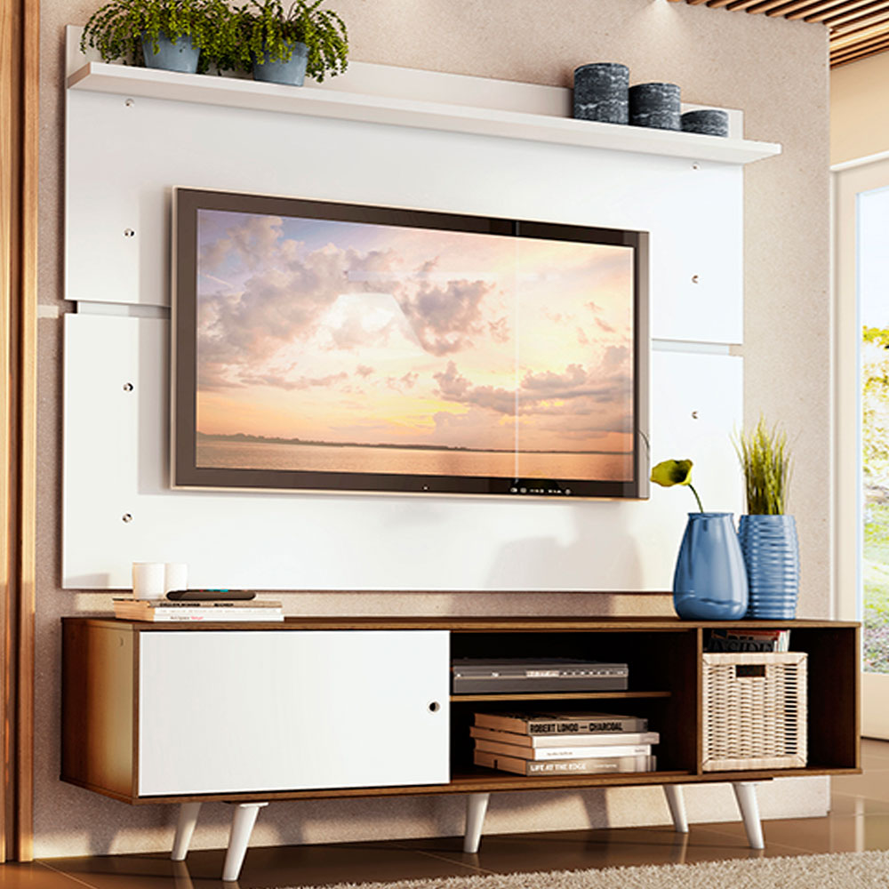 Rack Dubai con Panel de TV hasta 65 Pulgadas 160 cm con Patas Marrón/Blanco/Blanco Madesa