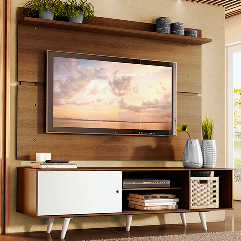 Rack Madesa Dubai con Panel para TV hasta 65 Pulgadas con Patas Marrón/Blanco