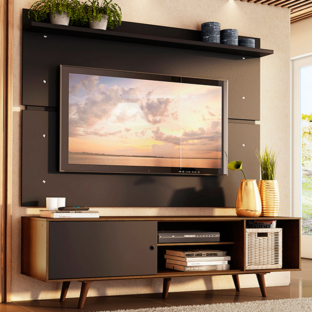Rack Madesa Dubai con Panel para TV hasta 65 Pulgadas con Patas Marrón/Negro