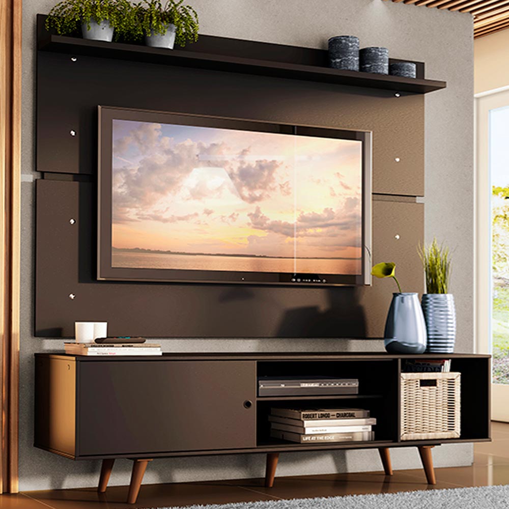 Rack Madesa Dubai con Panel para TV hasta 65 Pulgadas con Patas Negro/Marrón