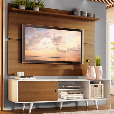 Kit Rack y Panel de TV hasta 65 Pulgadas 160 cm 1 Puerta Blanco/Marrón Dubai Madesa