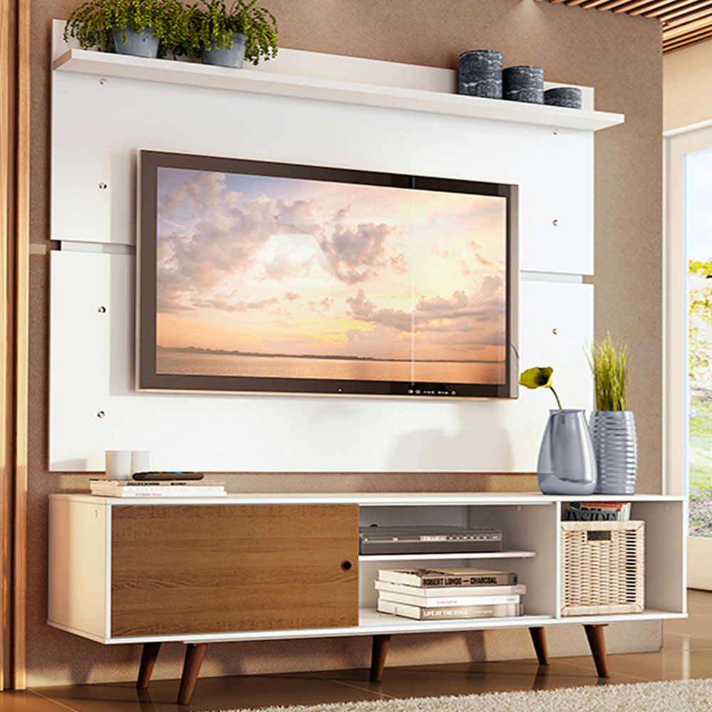 Rack Madesa Dubai con Panel para TV hasta 65 Pulgadas con Patas Blanco/Marrón