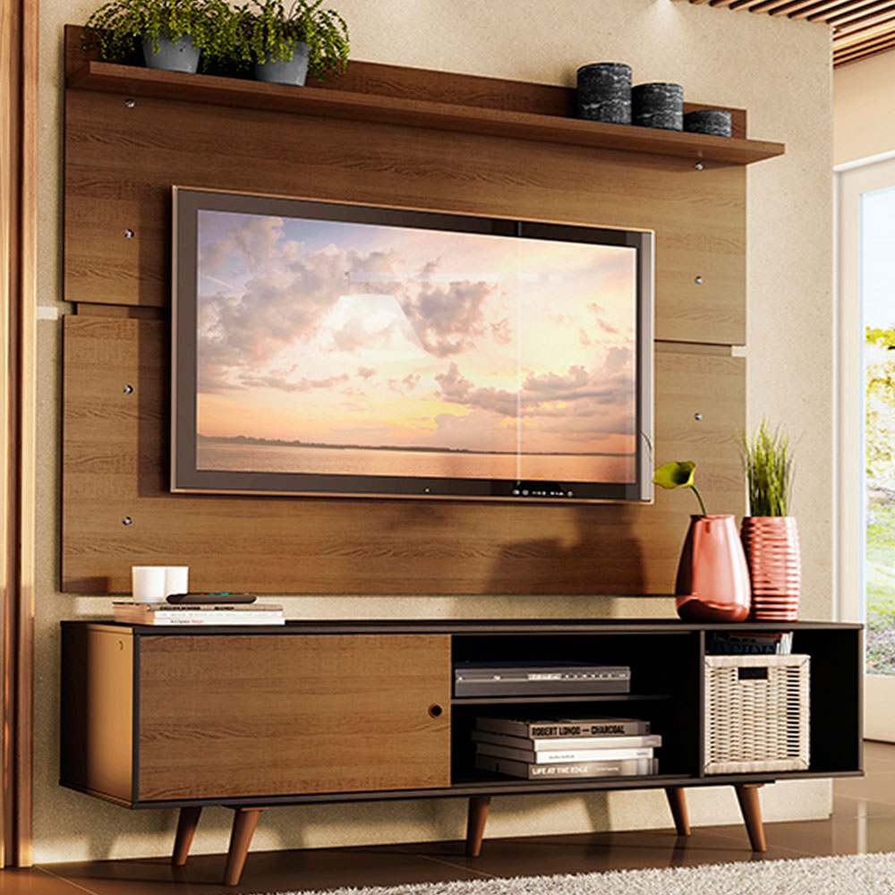 Rack Madesa Dubai con Panel para TV hasta 65 Pulgadas con Patas Negro/Marrón