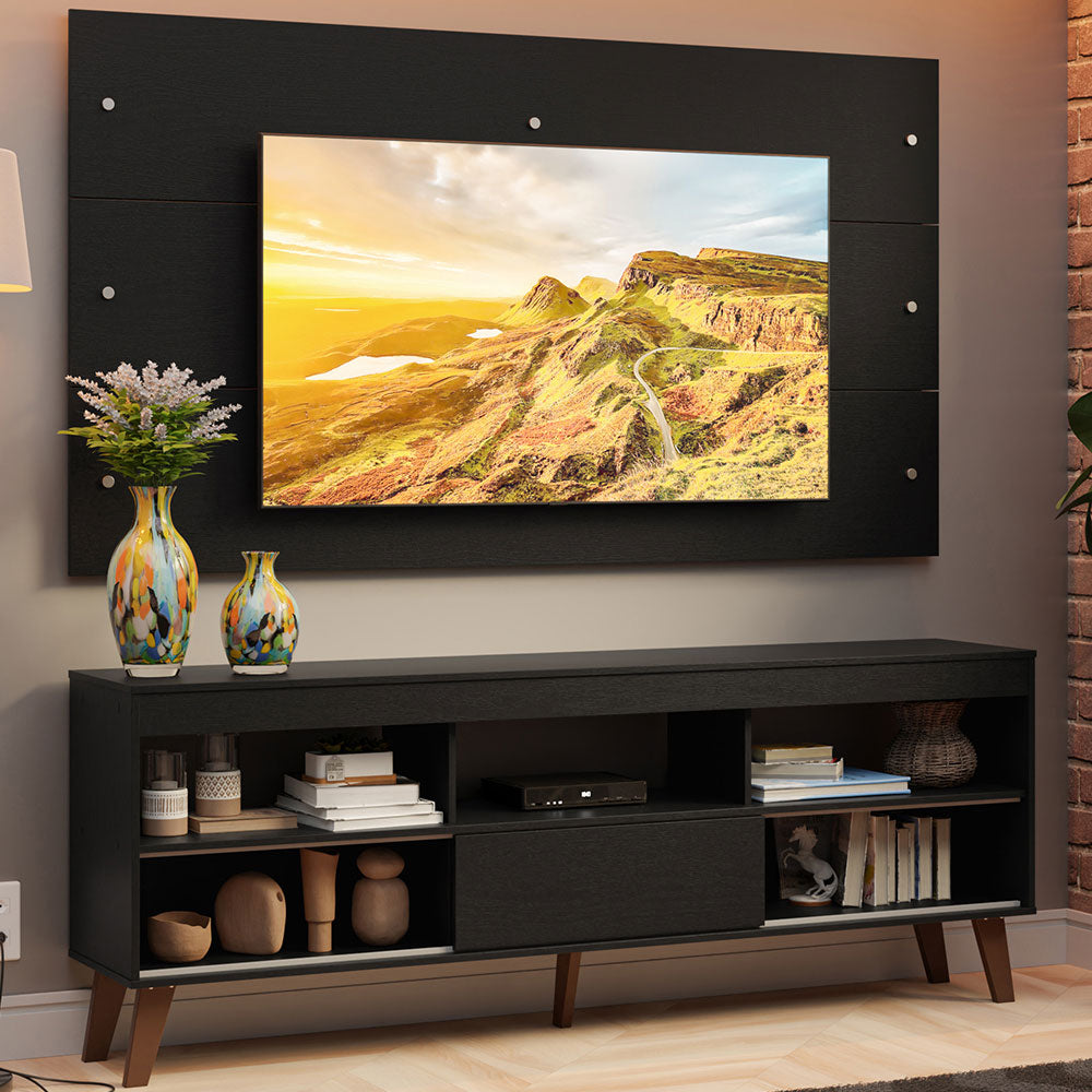 Rack con Panel para TV hasta 65 Pulgadas con Patas Negro Texas Madesa