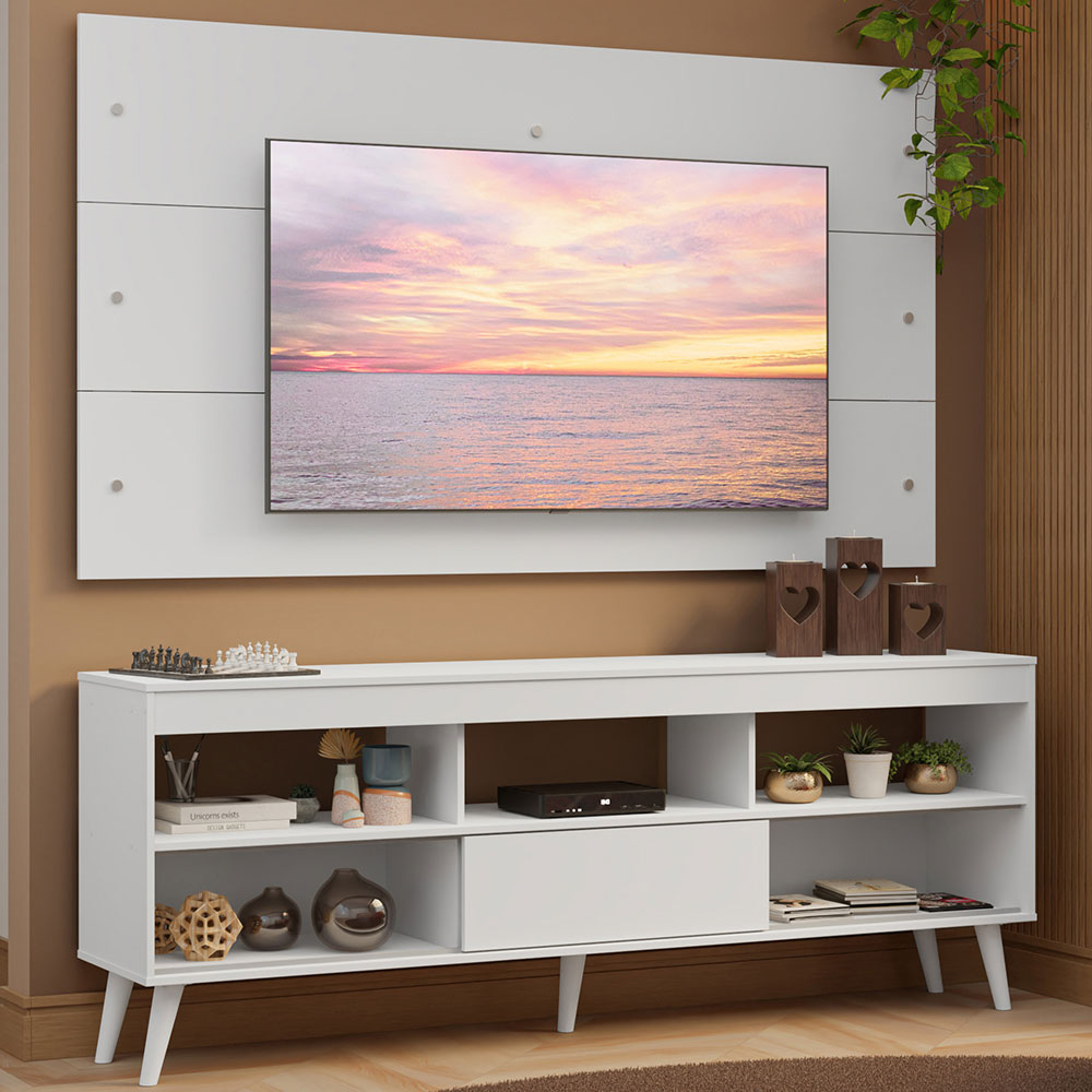 Rack con Panel para TV hasta 65 Pulgadas con Patas Blanco Detroit Madesa