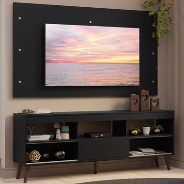 Rack con Panel de TV hasta 65 Pulgadas 160 cm con Patas Negro Detroit Madesa