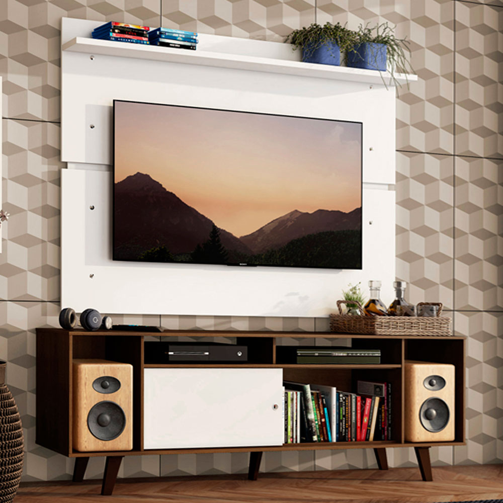 Rack Madesa Cancun con Patas y Panel para TV hasta 65 Pulgadas Marrón/Blanco
