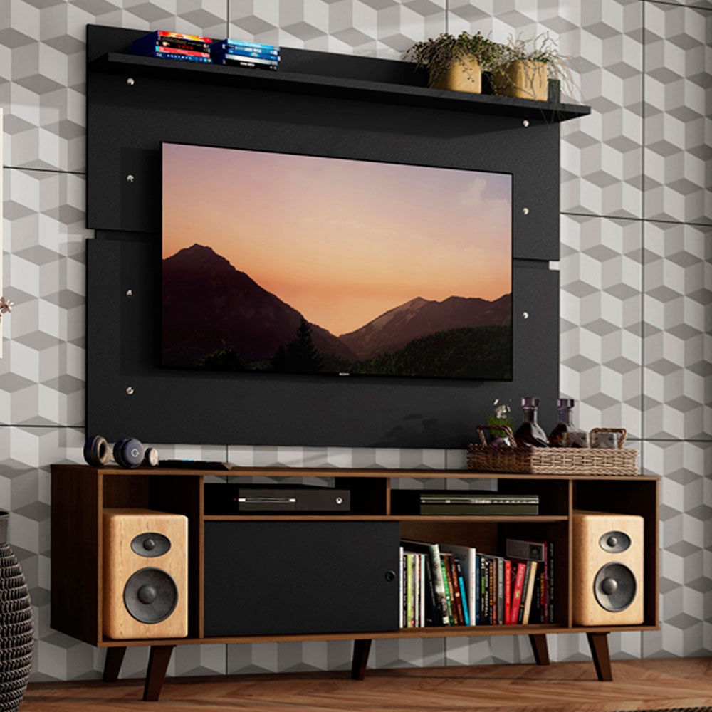 Rack Madesa Cancun con Patas y Panel para TV hasta 65 Pulgadas Marrón/Negro