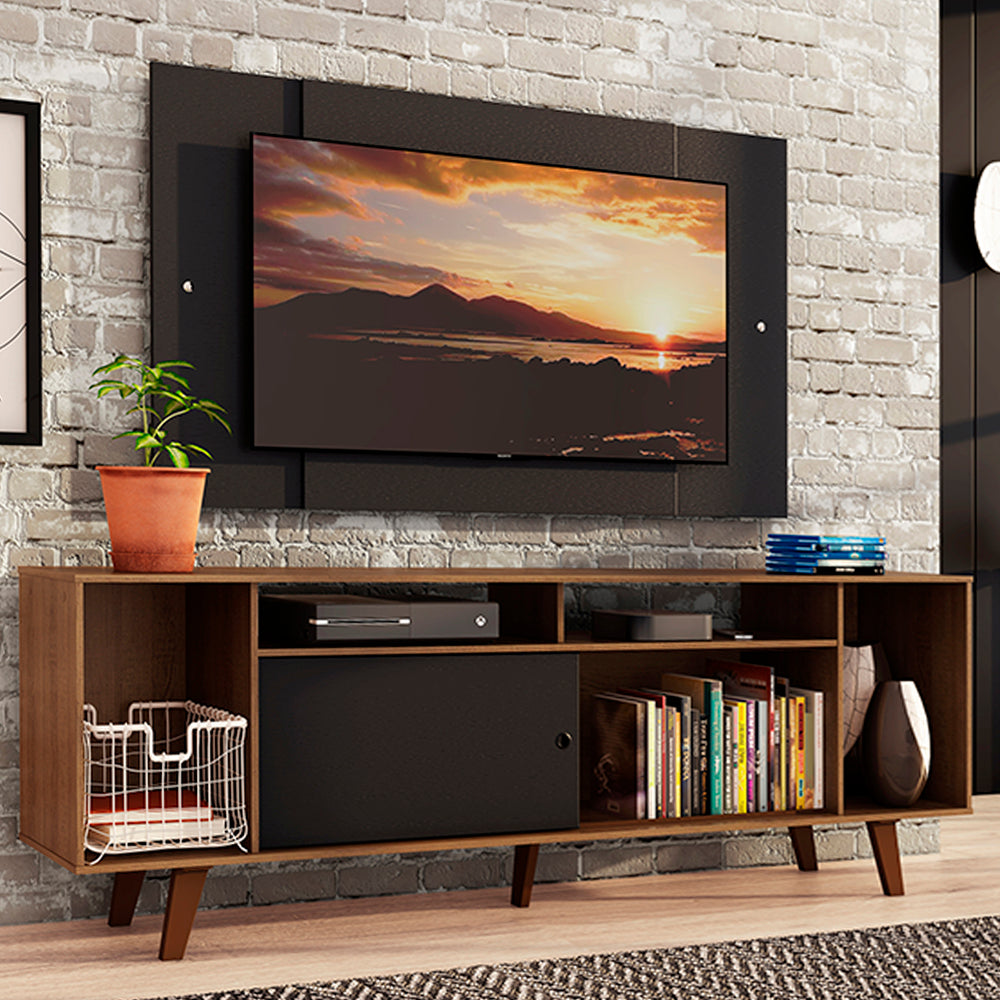 Rack Madesa Cancun con Patas y Panel para TV hasta 58 Pulgadas Negro/Marrón