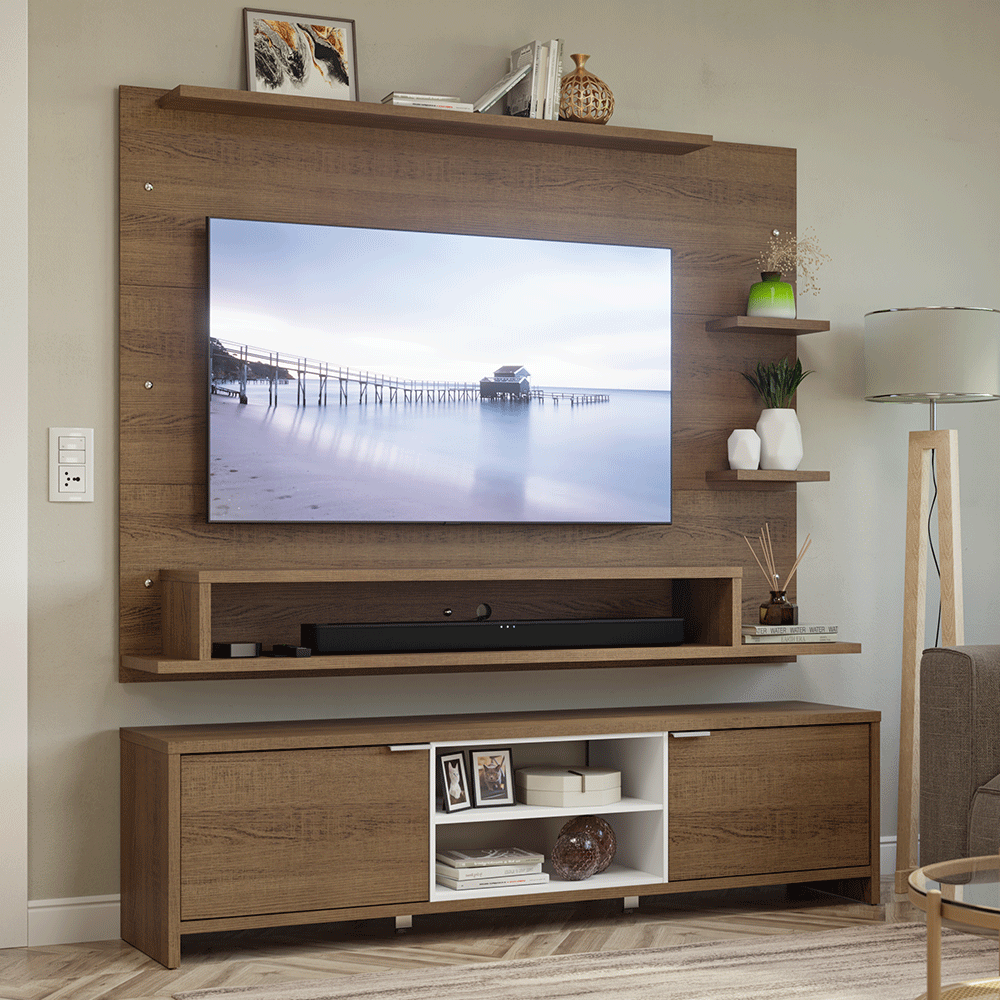 Rack con Panel para TV hasta 60 Pulgadas 180 cm Marrón/Blanco Metz Madesa