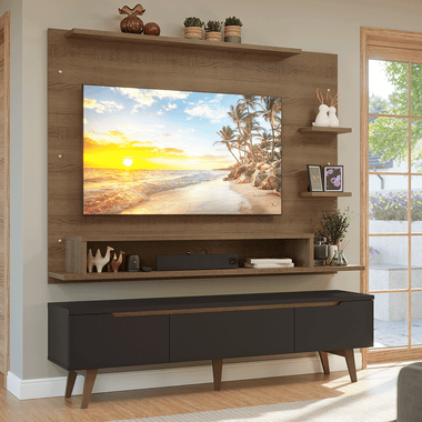 Rack con Panel de TV hasta 60 Pulgadas 180 cm con Patas Marrón/Negro/Marrón Reims Madesa