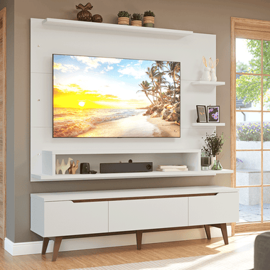 Rack con Panel de TV hasta 60 Pulgadas 180 cm con Patas Blanco/Marrón Reims Madesa