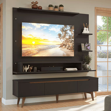 Rack con Panel de TV hasta 60 Pulgadas 180 cm con Patas Marrón/Negro/Marrón Reims Madesa