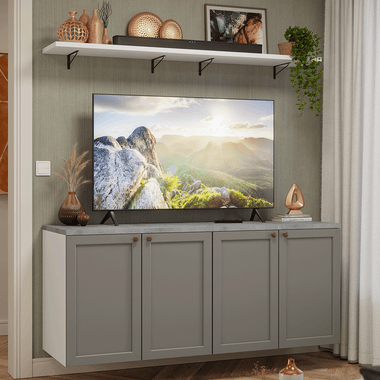 Kit Rack para TV hasta 70 Pulgadas y Repisas 160 cm 4 Puertas Blanco/Gris Vik Madesa