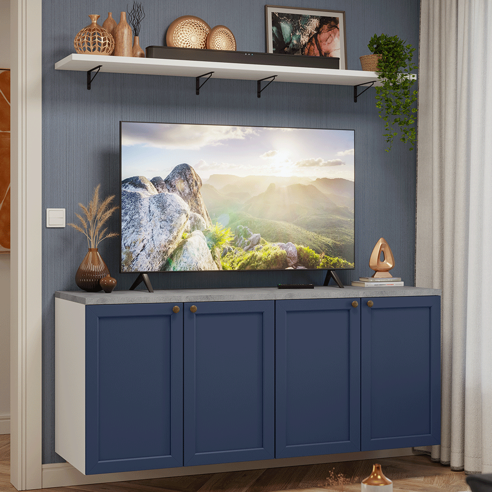Rack para TV hasta 70 pulgadas + repisas de 160cm, Blanco/Azul Vik 05