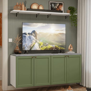 Kit Rack para TV hasta 70 Pulgadas y Repisas 160 cm 4 Puertas Blanco/Verde Vik Madesa