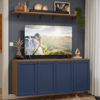 Kit Rack hasta 70 Pulgadas y Repisas 160 cm Marrón/Azul Vik Madesa
