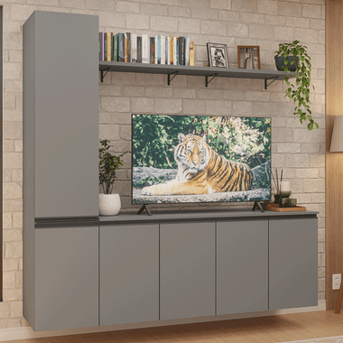 Rack para TV hasta 70 Pulgadas Flotante + Repisa de 200 cm Gris Nice 01 Madesa
