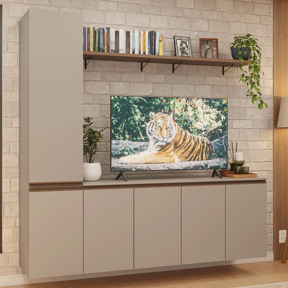 Rack para TV hasta 70 pulgadas flotante + repisa de 200 cm, Crema Nice 01