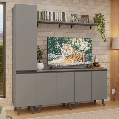 Rack para TV hasta 70 Pulgadas + Repisa de 200 cm Gris Nice 02 Madesa