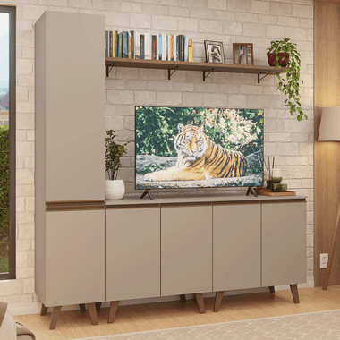 Rack para TV hasta 70 Pulgadas + Repisa de 200 cm Crema Nice 02 Madesa