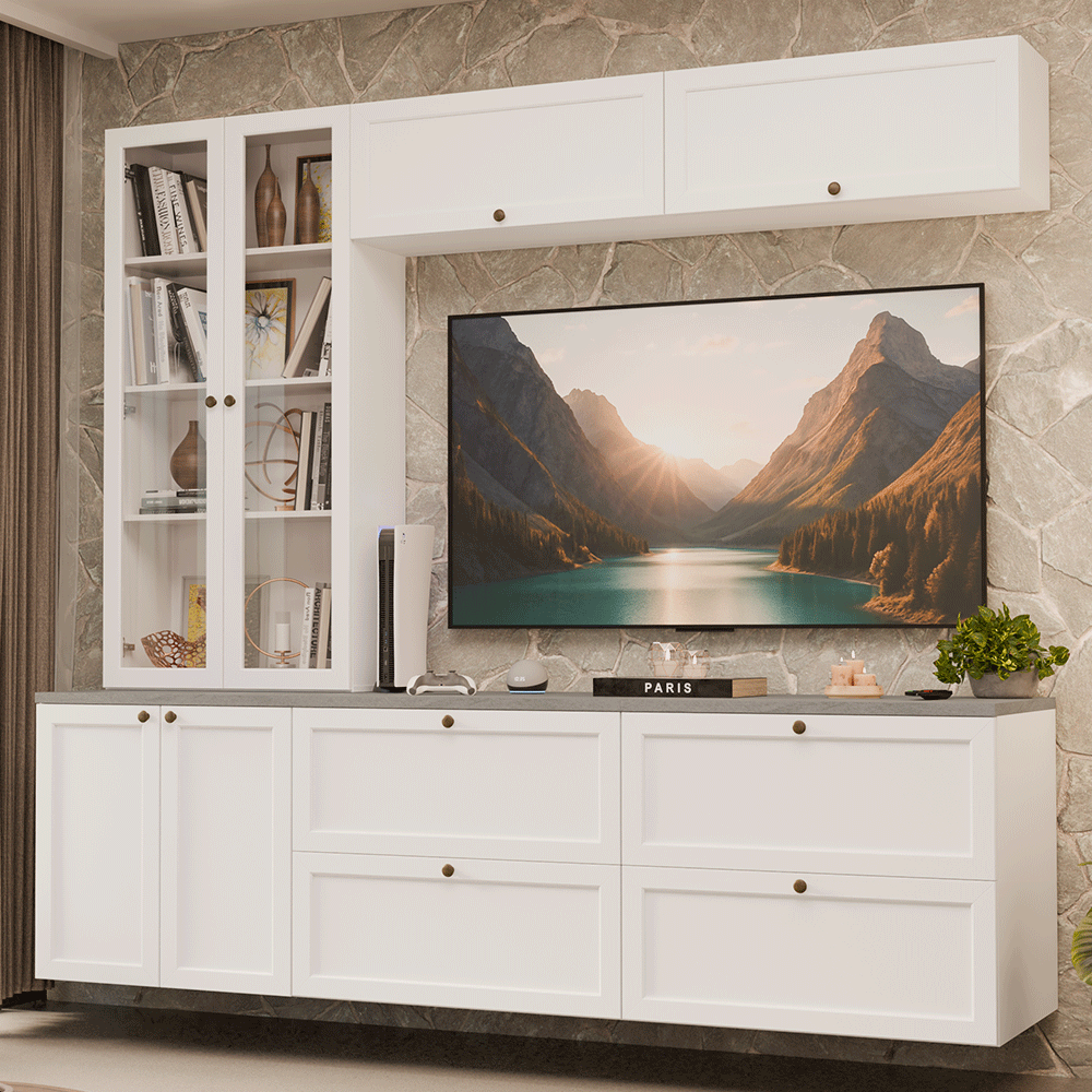 Centros de Entretenimiento con Rack + Cristaleiro 230 cm Blanco Vik Madesa 01