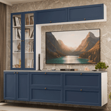 Centros de Entretenimiento con Rack + Cristaleiro 230 cm Blanco/Azul Vik Madesa 01