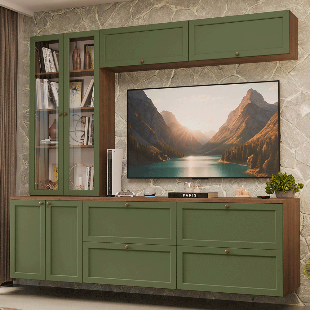 Centros de Entretenimiento con Rack + Cristaleiro 230 cm Marrón/Verde Vik Madesa 01