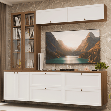 Centro de Entretenimiento con Rack Cristalero y Repisas 230 cm Marrón/Blanco/Marrón Vik Madesa