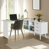 Escritorio Mesa de Estudos esquinero 3 Cajones Blanco/Marrón Lisboa Madesa