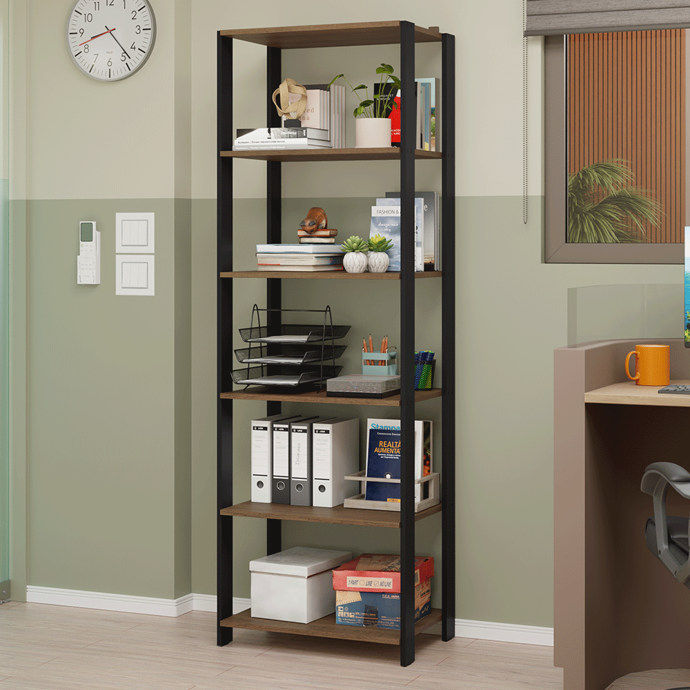 Mueble/Estante de Oficina Multiusos, 59 cm, 5 Estantes, Marrón/Negro