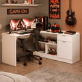Escritorio Esquinero Gamer 300 cm Blanco Roma Madesa