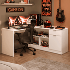 Escritorio Esquinero Gamer 300 cm Blanco Roma Madesa