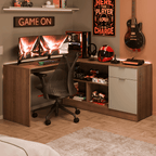 Escritorio Esquinero Gamer 300 cm Marrón/Crema Roma Madesa