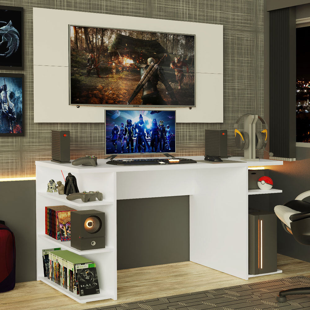 Escritorio Gamer Madesa 9409 e Panel para TV hasta 50 Pulgadas Blanco