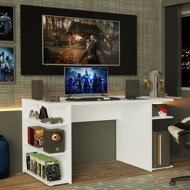 Kit Escritorio Gamer y Panel de TV hasta 50 Pulgadas 136 cm Blanco/Negro Madesa