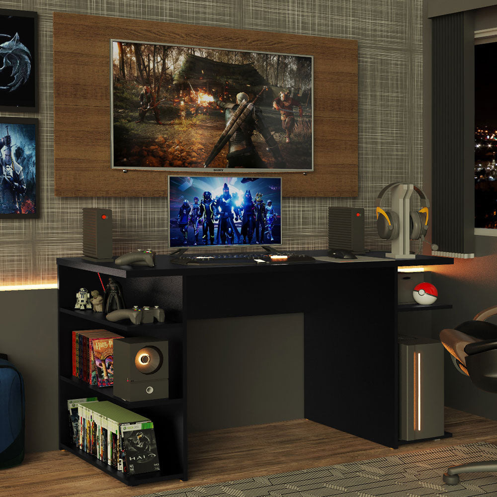 Escritorio Gamer Madesa 9409 e Panel para TV hasta 50 Pulgadas Negro/Marrón