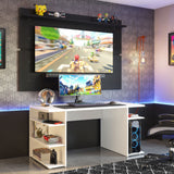 Escritorio Gamer Madesa 9409 con Panel para TV hasta 65 Pulgadas Blanco/Negro