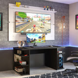 Escritorio Gamer Madesa 9409 con Panel para TV hasta 65 Pulgadas Negro/Blanco