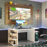 Escritorio Gamer Moderno Madesa + Panel para TV Hasta 65 Pulgadas Blanco/Marrón
