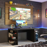 Escritorio Gamer Madesa 9409 e Panel para TV hasta 65 Pulgadas Negro/Marrón