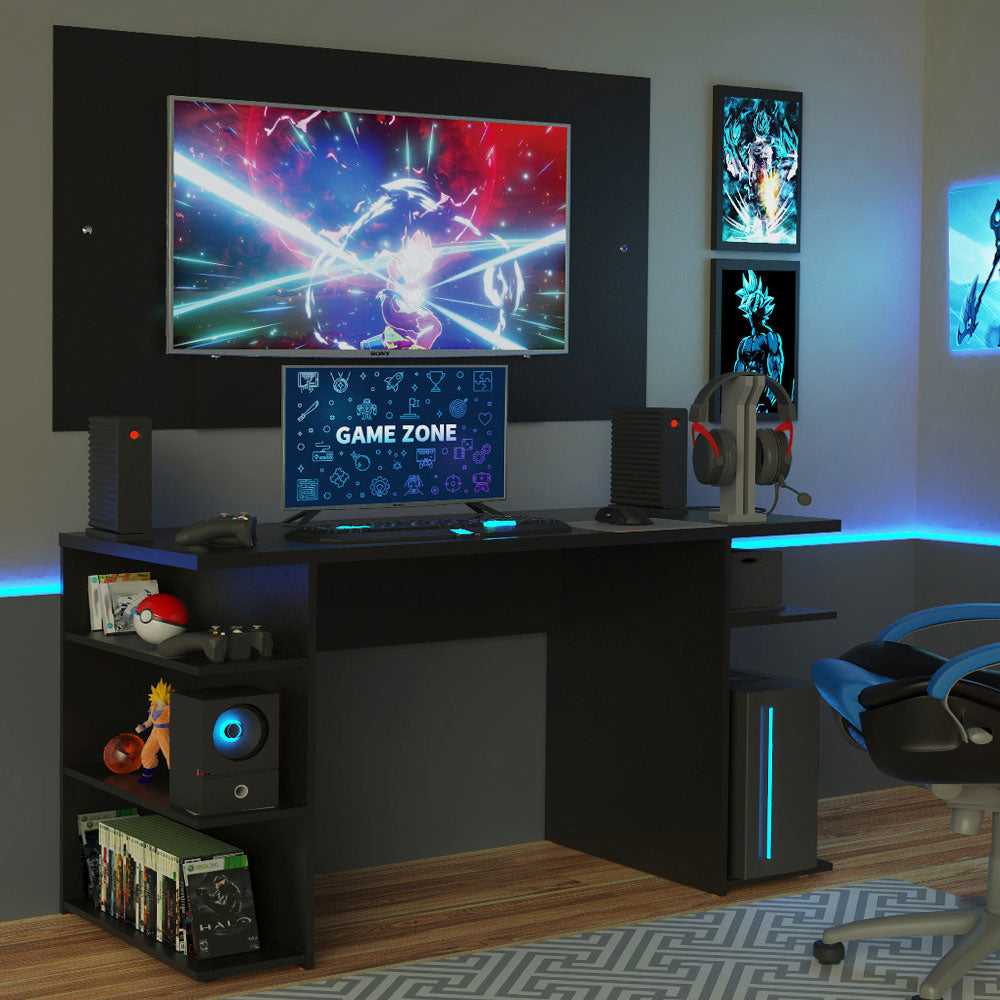 Escritorio Gamer Madesa 9409 con Panel para TV hasta 58 Pulgadas Negro