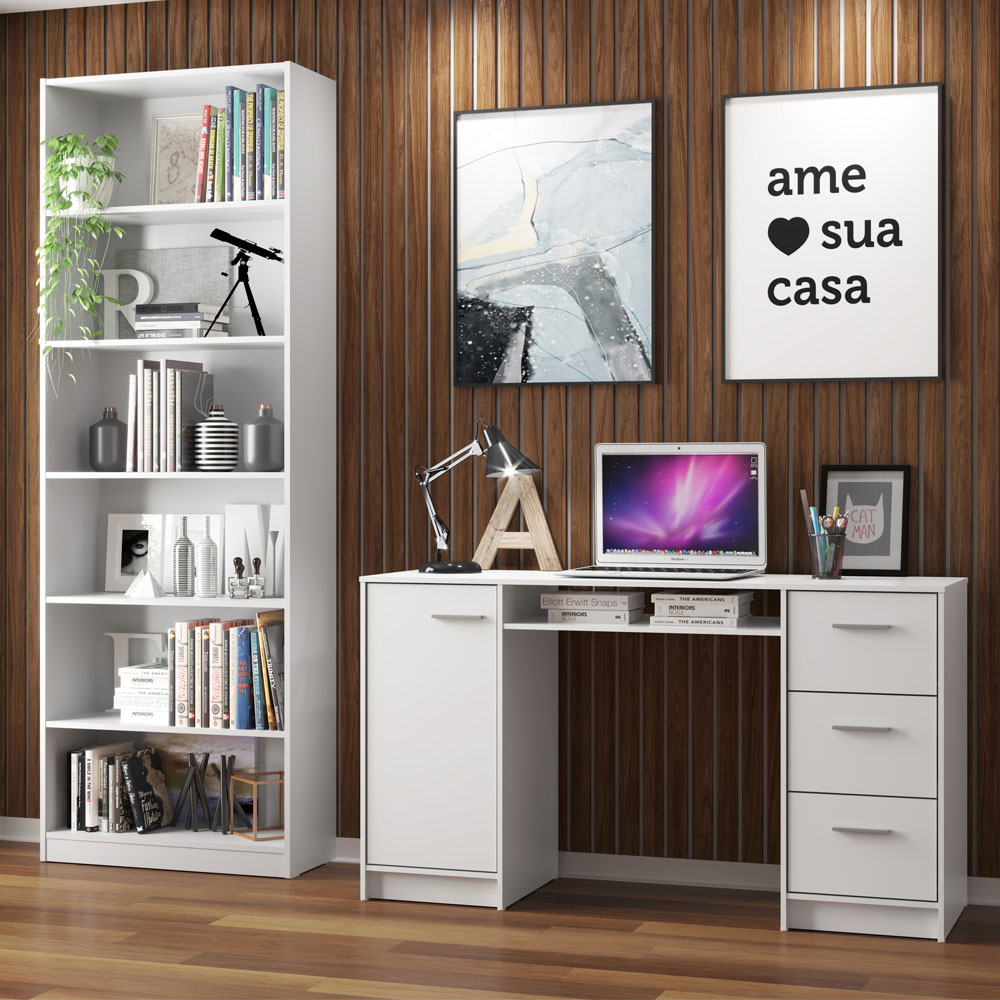 Escritorio Madesa Alaska + Biblioteca 6908 Blanco
