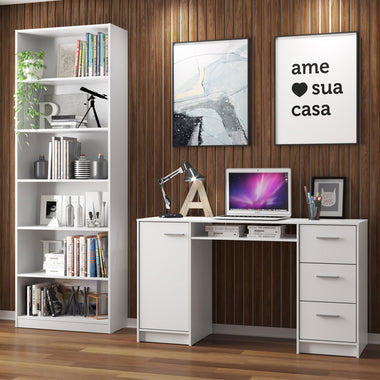 Kit Escritorio y Estante Multiuso Blanco Alaska Madesa