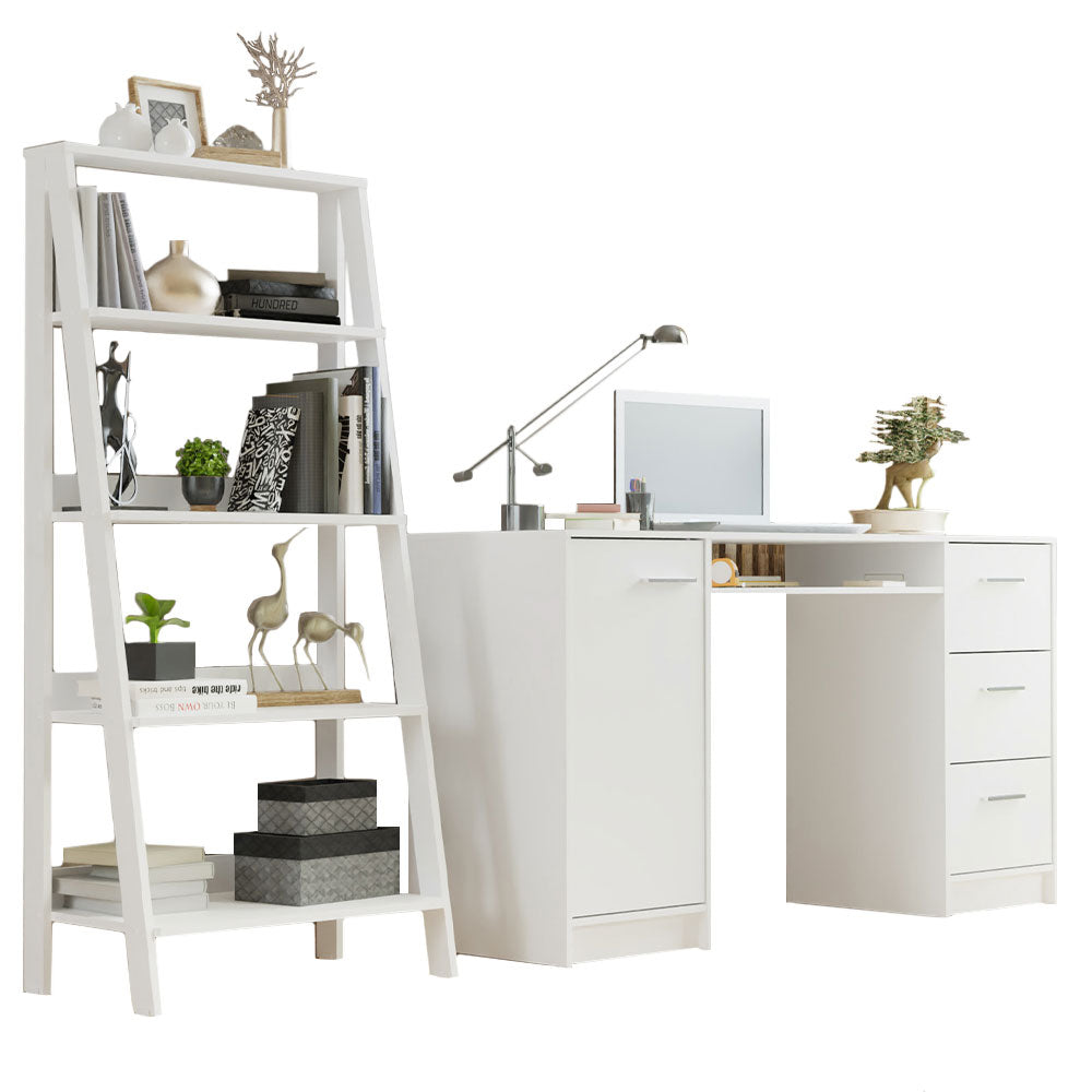 Escritorio Alaska + Estantería Escalera Blanca